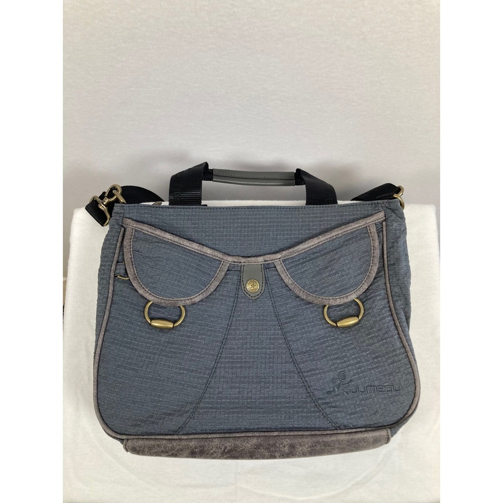 Functional Jumeau Women Medium Grey Ripstop Crossbody Messenger Bag Multi-Pocket